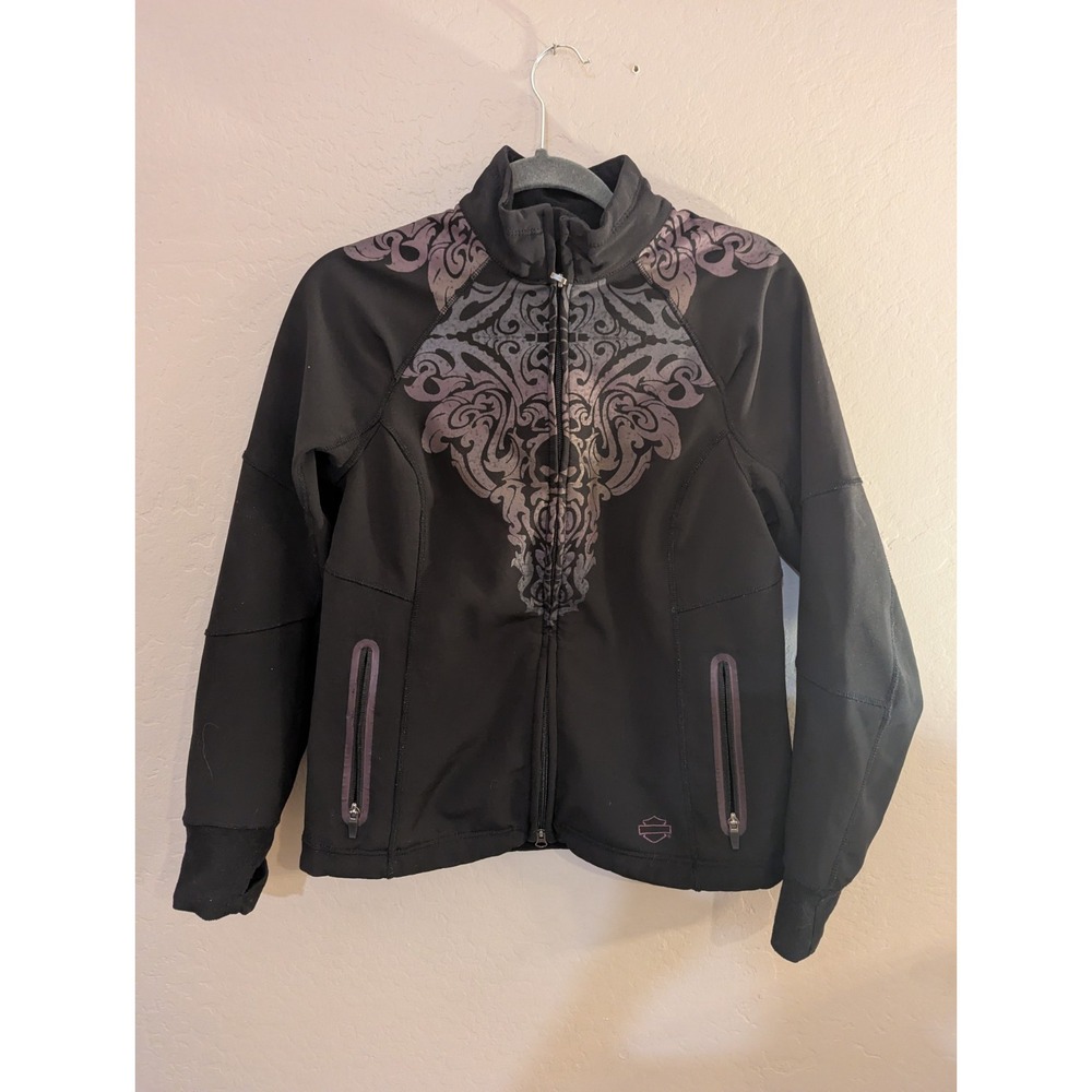 Harley Davidson Womens Soft Shell Jacket Black Pink Paisley Small